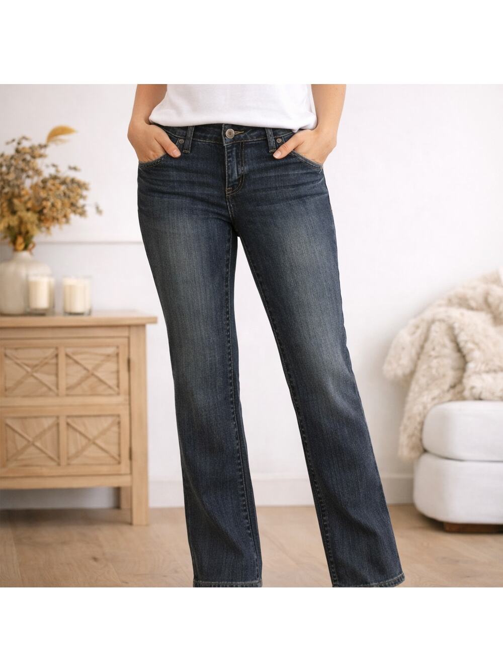 JouJou Dark Wash Bootcut Jeans Mid Rise Stretch Denim Sz 12